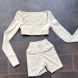 NWOT CSB x Isabel Mathers Set in “Chai” Long Sleeve Crop Top and Shorts